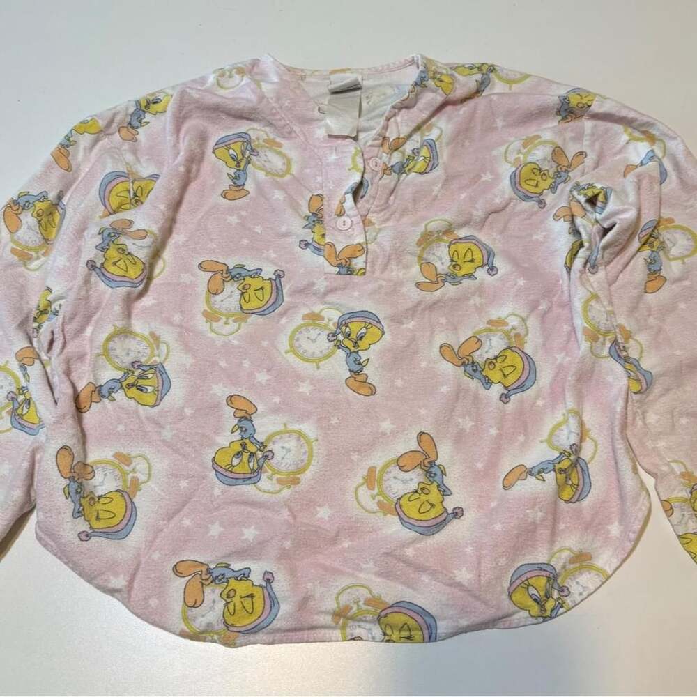Vintage Looney Tunes Tweety Bird Fuzzy Fleece Pajama Set Y2K Pink